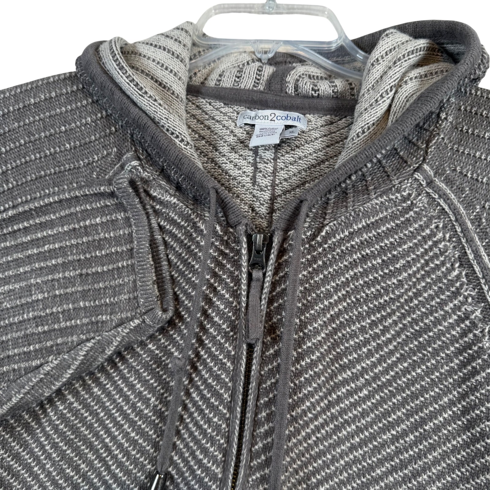Carbon 2 Cobalt Zip Hoodie Womens Xl Grey Textured Cotton Knit Sweater Jacket